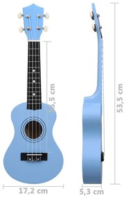 Set de ukulele soprano, pentru copii, cu husa, bleu, 21   Albastru, 21