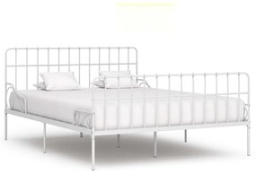 284607 vidaXL Cadru de pat cu bază din șipci, alb, 200 x 200 cm, metal