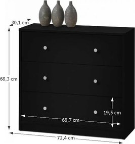 Comodă, 3 sertare, negru, MAY 3