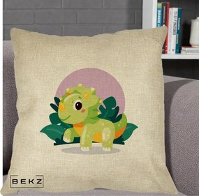 Perna Decorativa Triceratops Kawaii Verde, 40x40 cm, Crem, Husa Detasabila, Perna Inclusa, BEKZ®