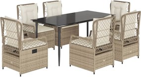 vidaXL Set de masă pentru grădină, 7 piese, cu perne, bej, poliratan