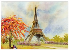 Tablou pe sticlă pictat cu turnul Eiffel (70x50 cm)