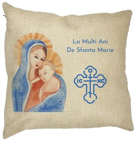 Perna Decorativa La multi ani de Sfanta Maria, 40x40 cm, Husa Detasabila, Burduf