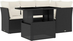 vidaXL Set mobilier de grădină cu perne, 5 piese, negru, poliratan