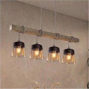 Brilagi - Lustră pe cablu WOOD GLASS 4xE27/60W/230V pin/gri/maro fumuriu