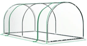 Outsunny Tunel de oțel pentru grădină cu seră și capac din PVC, 200x100x80 cm, transparent și verde | Aosom Romania