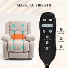 HOMCOM Fotoliu de Ridicare și Înclinare cu 2 Buzunare și Telecomandă, Bej | Aosom Romania