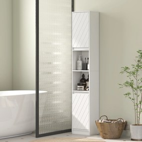 HOMCOM Dulap de baie tip coloană, compact, din lemn, cu 2 dulapuri și rafturi, 30x24x170 cm, alb | Aosom Romania