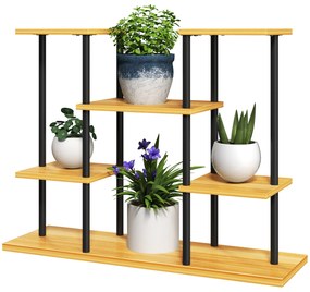 Outsunny Suport plante interior etajeră plantă cu 6 nivele cadru din oțel bază lemn masiv 80 x 24 x 61,5 cm lemn natural | Aosom Romania