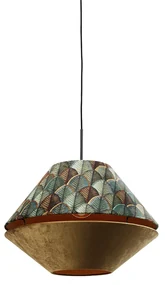 Lampă pandantiv neagră cu abajur dublu din catifea, design frunze și bej - Combi 1