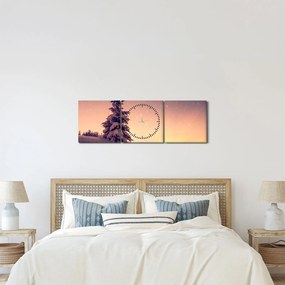 Tablou cu copac înzăpezit pe luncă (cu ceas) (90x30 cm)