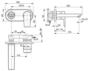 Baterie lavoar Ideal Standard Tesi, 1/2'', montare pe perete, monocomanda, necesita set fixare, crom - A6578AA