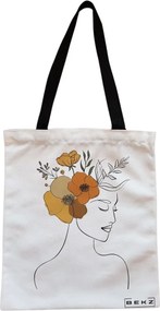 Sacosa de Panza pentru Cumparaturi, Geanta Tote, Flower Lady 16, Cu fermoar, 38x34.5 cm, Alba, BEKZ®