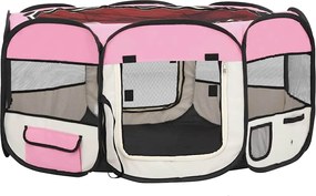 vidaXL Țarc de câini pliabil cu sac de transport, roz, 145x145x61 cm