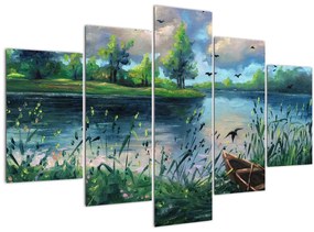 Tablou- Pictură în ulei, seară de vară lângă lac (150x105 cm)