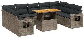 3271900 vidaXL Set mobilier de grădină cu perne, 10 piese, gri, poliratan