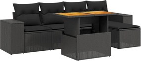 vidaXL Set mobilier de grădină cu perne, 6 piese, negru, poliratan