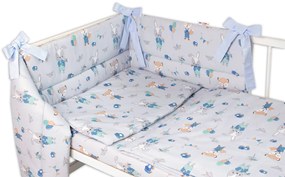 BABY NELLYS 3-dílná set de Mantinel cu lenjerie de pat, Vulpea și iepurele, albastru 120x90