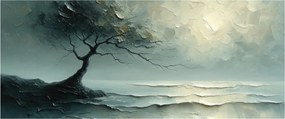 Tablou - pictură în ulei de un copac cu oceanul (120x50 cm)