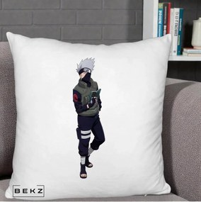 Perna Personalizata Naruto Kakashi Hatake Portret Complet, 40x40 cm, Alb Pufos, Husa Detasabila, Perna Inclusa, BEKZ®
