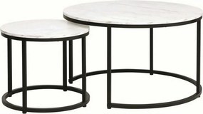 Set 2 masute cafea DION, alb cu efect de marmura/negru, PAL laminat/me