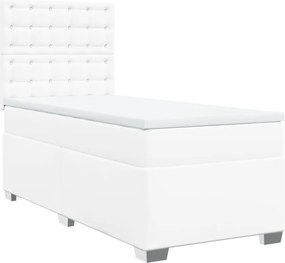 vidaXL Pat box spring cu saltea, alb, 80x200 cm, piele ecologică