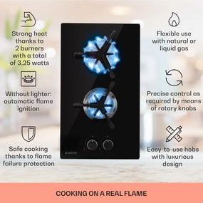 Klarstein Trifecta Domino, plită pe gaz, 2 arzătoare triunghiulare, vitroceramică, neagră
