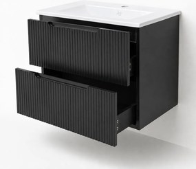 Set Mobilier Baie Suspendat 60 cm Riflat – Nero (Negru) SET MOBILIER CU OGLINDA LED FARA DEZABURIRE