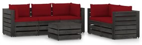Set mobilier gradina cu perne, 6 piese, gri, lemn tratat wine red and grey, 6