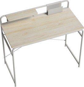 HOMCOM Masă de birou modernă cu raft și structură metalică, montaj ușor 98x48x88,5 cm stejar | Aosom Romania