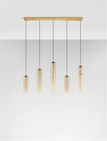 Lustra moderna cu 5 pendule LED, Metal, Sticla, Cognac, SANO