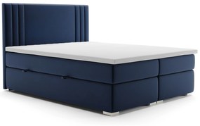 Pat matrimonial Boxspring 140 cm Morcano (albastru închis) (cu sp. depozitare). 1020335