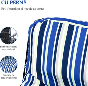 Outsunny Set de 2 Șezlonguri de Grădină Pliabile, Șezlonguri cu Spătar Reglabil pe 5 Nivele, Perne, Cotiere, din Oțel și Poliester, pentru Exterior, Terasă, Albastru și Crem | Aosom Romania