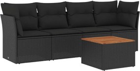 vidaXL Set mobilier de grădină cu perne, 5 piese, negru, poliratan