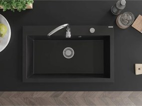 Mexen Elix chiuveta de granit cu 1 cameră 800 x 500 mm, negru, sifon crom - 6527801005-77