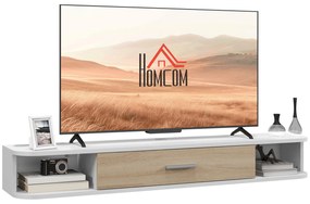 HOMCOM Suport TV suspendat banc TV până la 50 de inch cu compartimente deschise și dulap cu ușă rabatabilă alb | Aosom Romania