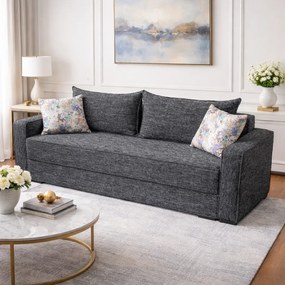Canapea LARISA extensibila, 3 locuri, lada de depozitare, stofa gri inchis, 220x95x85 Stofa, Gri Inchis