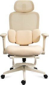 Scaun ergonomic din mesh cu tetieră reglabilă și suport lombar reglabil SYYT 9523 crem