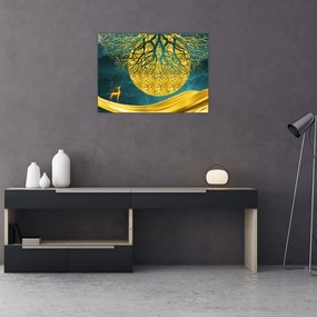 Tablou pe sticlă - Abstract, peisaj auriu (70x50 cm)