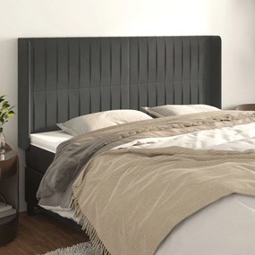 vidaXL Tăblie de pat cu aripioare gri închis 163x16x118/128 cm catifea