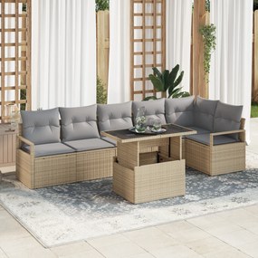 vidaXL Set de canapele de grădină cu 7 piese, cu perne, bej