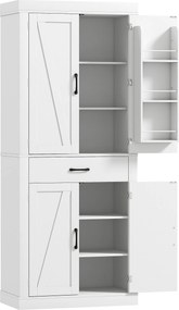 HOMCOM Dulap de bucătărie în stil country cu 2 dulapuri, 6 rafturi și un sertar, din lemn, 76x39,5x183,5 cm, alb | Aosom Romania