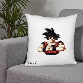 Perna Personalizata Dragon Ball Goku Portret Serios, 40x40 cm, Alb Pufos, Husa Detasabila, Perna Inclusa, BEKZ®