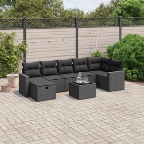 3263511 vidaXL Set mobilier de grădină cu perne, 8 piese, negru, poliratan