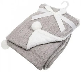 Paturica pufoasa tricotata cu 2 fete Soft Touch - alb si gri
