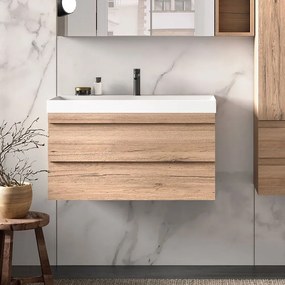 Set dulap baie cu lavoar inclus KolpaSan Naomi 90 cm, stejar Lemn natural, 900x450x435 mm