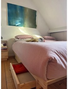 Pat matrimonial în culoare naturală din lemn masiv de pin cu spațiu de depozitare și somieră 160x200 cm Kanso – Karup Design