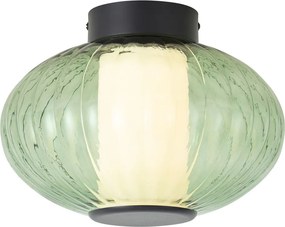 Plafonieră de design neagră 28 cm cu sticlă verde cu LED integrat reglabilă în 3 trepte - Margherite