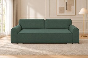 Canapea extensibilă Fiorella din boucle, verde salvie, cu ladă de depozitare