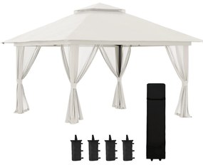 Outsunny Tonela de grădină pop-up pliabilă cu acoperiș dublu protecție UV 50+ cu 4 plase de țânțari cu fermoar 4 x 4 m Alb | Aosom Romania